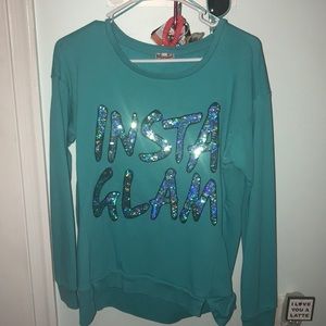 Blue “INSTA GLAM” Sequin Shirt